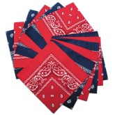 Western Style Paisley Bandanas, Classic Red & Blue Colors (Pack of 12)