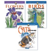 Creative Haven® Birds, Cats & Flowers Dot-to-Dot Coloring Books (Set of 3)
