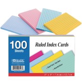 3” x 5” Bright Colored Ruled Index Cards (Pack of 100)