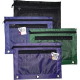 Pencil Pouch for Binder - Two Zip Pockets & Front Mesh Pocket, Assorted Colors (Pack of 24)