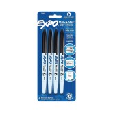 EXPO Vis-a-Vis Wet-Erase Fine Point Markers, Black (Set of 4)