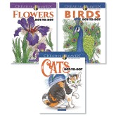 Creative Haven® Birds, Cats & Flowers Dot-to-Dot Coloring Books (Set of 3)