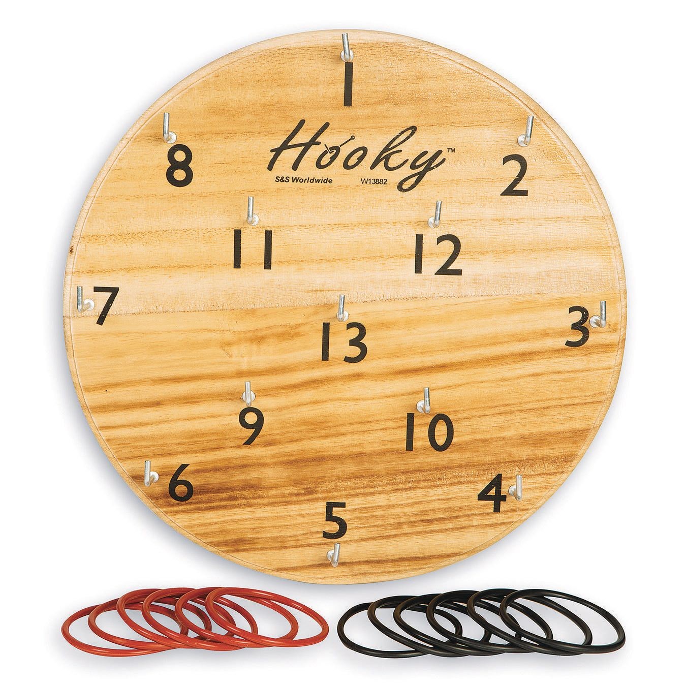 S&S Worldwide Hooky Ring Toss Game. Large Solid Wood 12 Target with 13 Hooks, Plus 12 Rubber Rings and Instructions. Easy, Fun Activity for Kids