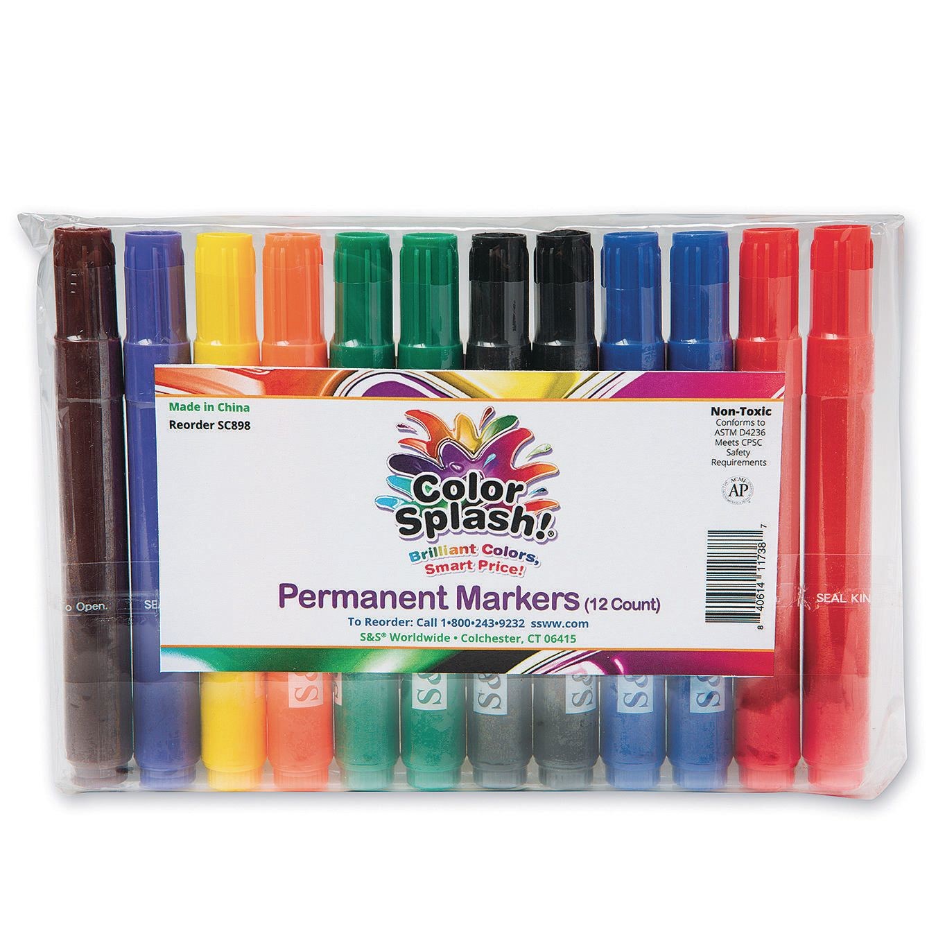 S&S Worldwide Color Splash! Chunky Broad Line Marker Bulk Pack, 15 Ea of 12  Bold Colors, Conical Tips, Extra Big Barrels, For Kids & Adult Coloring,  Water-based & Washable, Non-Toxic, Pack of