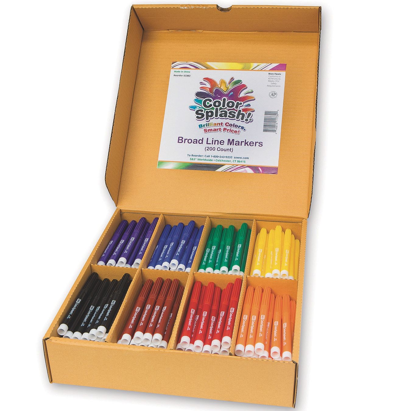 School Smart Art Marker, Conical Tip, Assorted Colors, Pack of 200