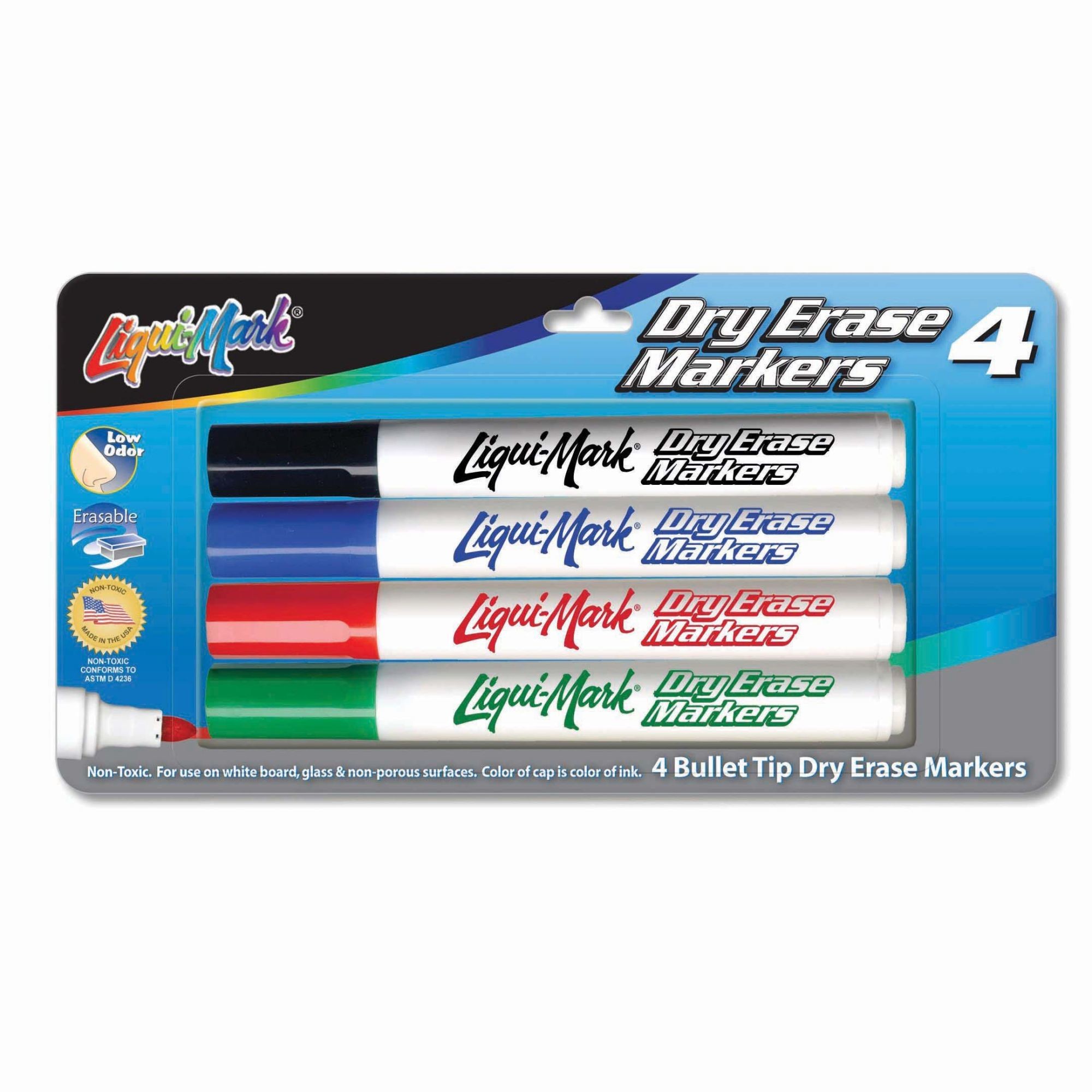 Dry Erase Markers with Eraser Caps- Set of 4 (black ink)