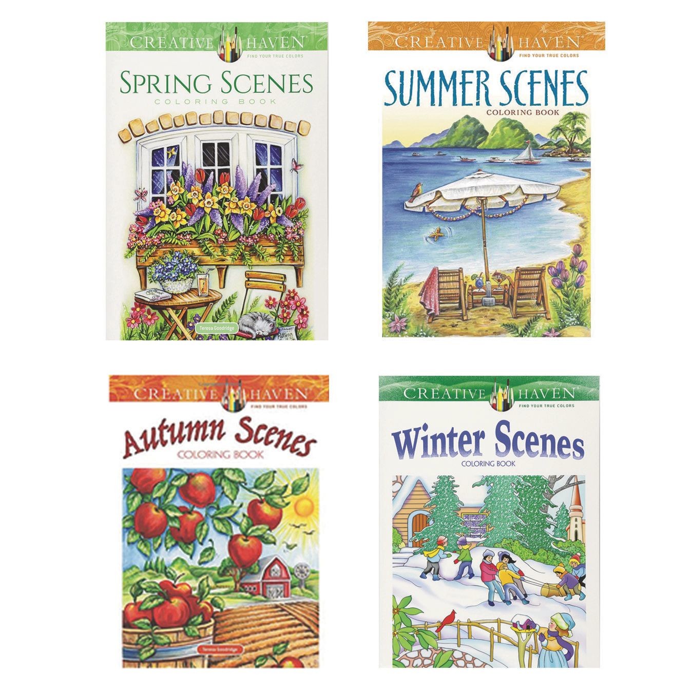 Seasons Adult Coloring Book Set With 24 Colored Pencils And Pencil  Sharpener Included: Color Your Way To Calm