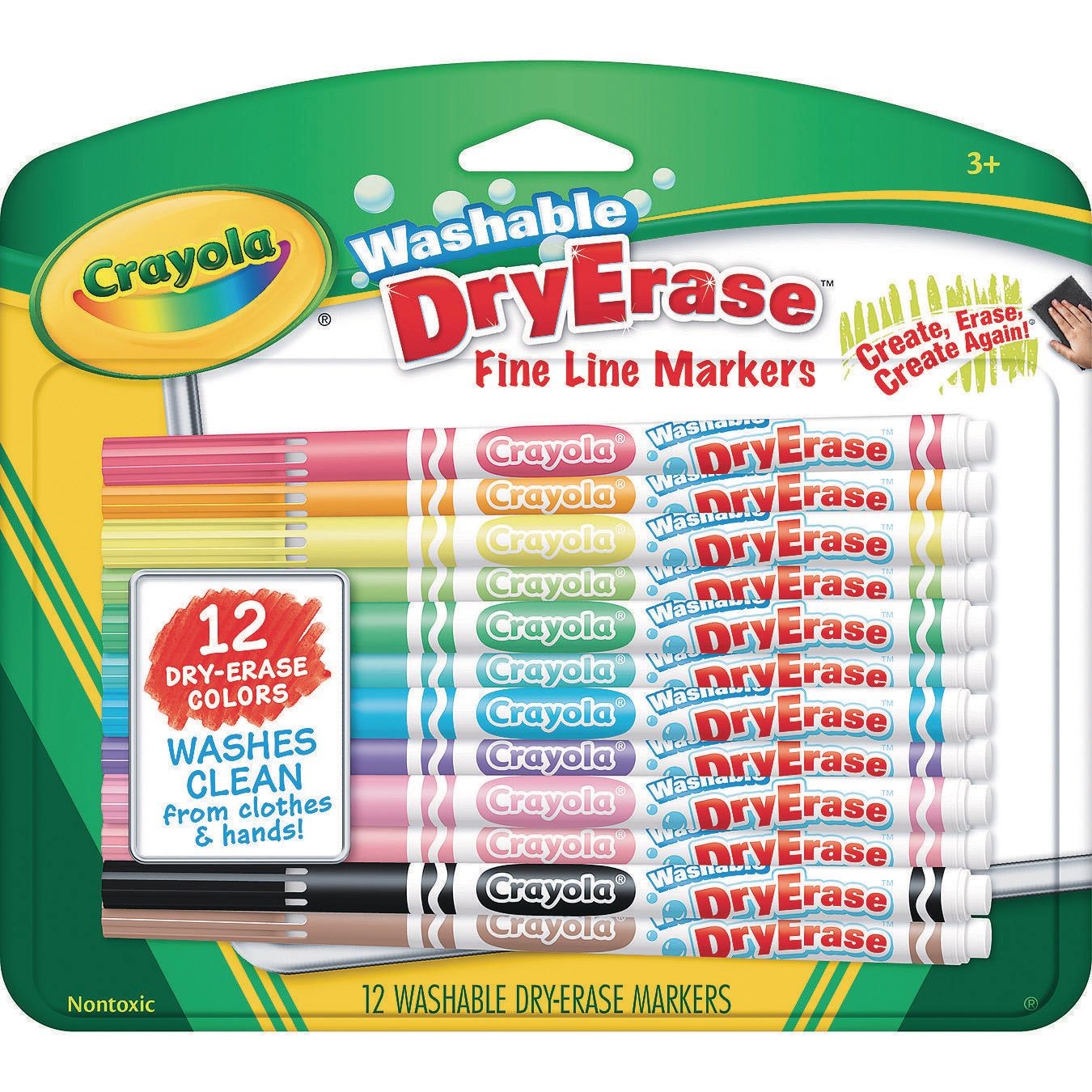 2 PK) Crayola Washable Dry-Erase Fine Line Markers (12 Classic Colors) NEW.