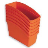 Plastic Book Bin Set, Large Tapered Size in Solid and Assorted Colors, Orange (Pack of 6)