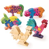 Unfinished Wooden Animal Puzzles - Farm Animals (Pack of 12)