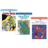 Creative Haven® Coloring Books: Butterflies, Birds, Peacocks (Set of 3)