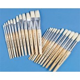 White Bristle School Brushes - Round and Flat (Set of 24)