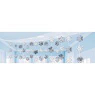 Blue and White Foil Snowflake Hanging Ceiling Banner