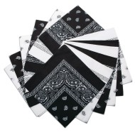 Western Style Paisley Bandanas, Bold Black & White Colors (Pack of 12)