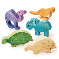 Unfinished Wooden Animal Puzzles - Safari Animals (Pack of 12)