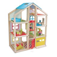 Melissa & Doug® Hi-Rise Wooden Dollhouse with Furniture Set and Three Play Figures 
