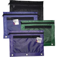 Pencil Pouch for Binder with 2 Zip Pockets & Front Mesh Pocket, Assorted Colors (Pack of 24)