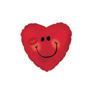Smiley Kiss Face Mylar Balloons, Heart Shaped, 17” (Pack of 10)