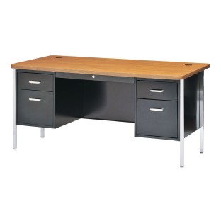 Buy Double Pedestal Desk Black With Oak Top At S S Worldwide