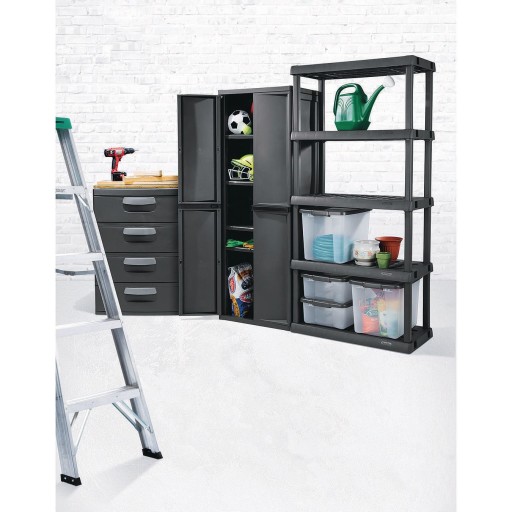 Sterilite Adjustable 4-Shelf Gray Storage Cabinet with Doors