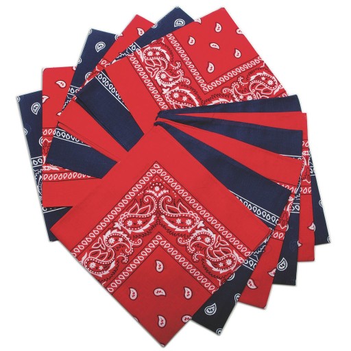 Western Style Paisley Bandanas, Classic Red & Blue Colors (Pack of 12)
